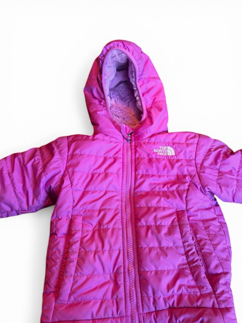 The North Face Toddler Girls Hot Pink Quilted Hooded Mossbud Reversible Jacket - Picture 5 of 10